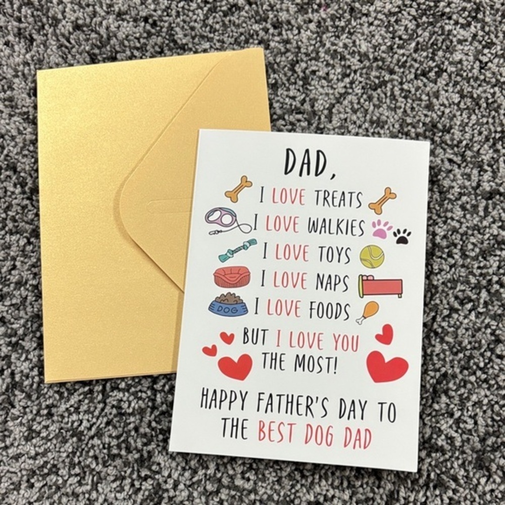 Dad dog Father's Day Card with Gold Envelope